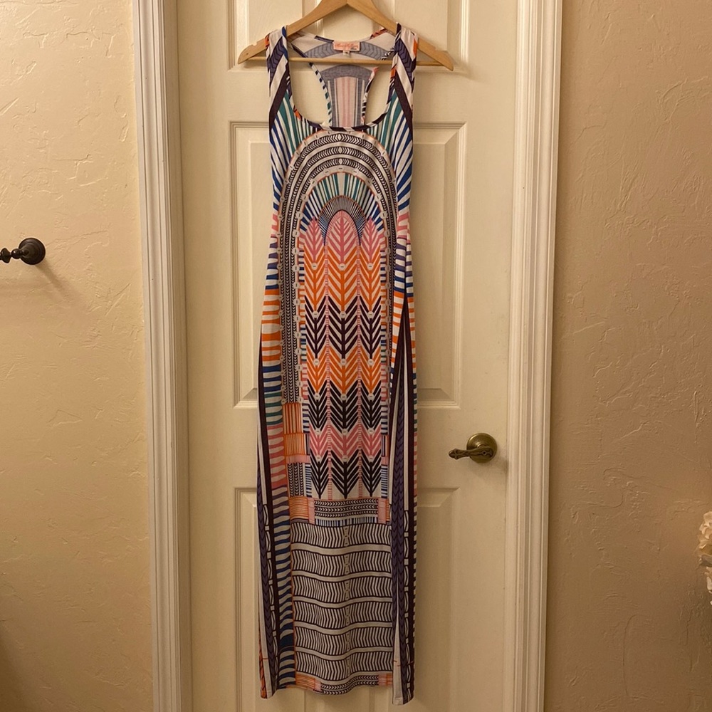 Mara Hoffman Pink and Orange Swim Coverup with Geometric Design
